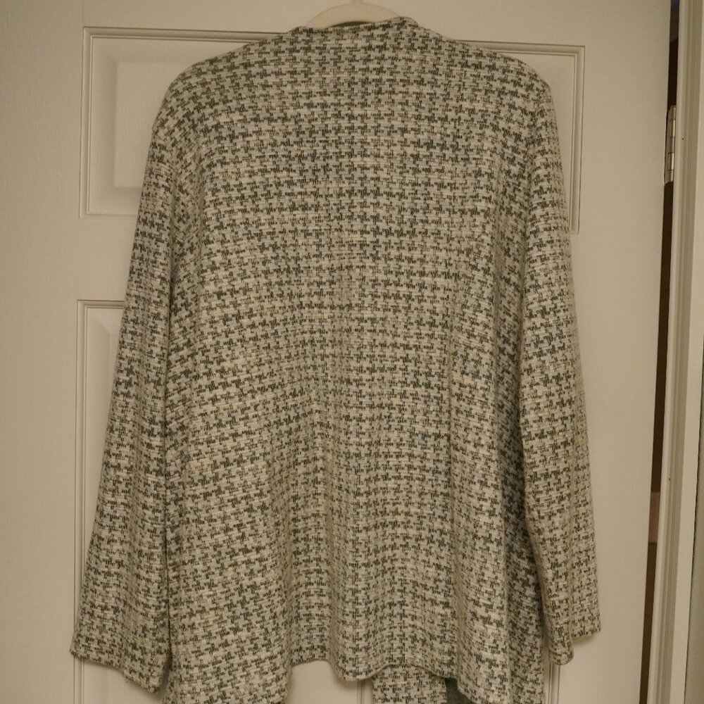 Mo-Ka 2X Open Front Draped Cardigan Olive Cream Textured Jacket - Picture 4 of 4